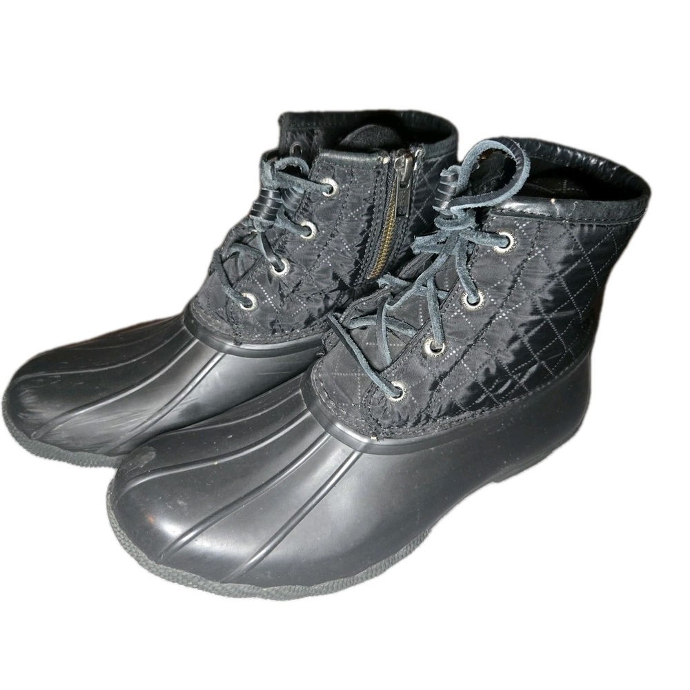 Sperry Women's Saltwater Quilted Duck Boots Sz 7 black waterproof traction